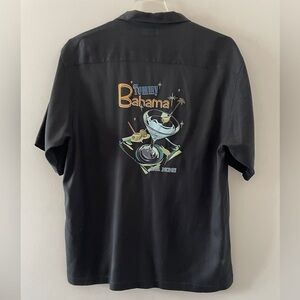 Tommy Bahama Bar None Black Silk Embroidered Button Front Shirt Large